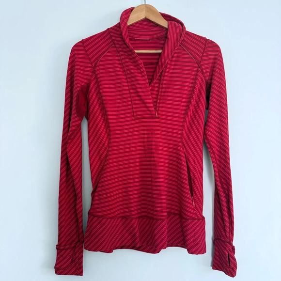 Lululemon Think Fast Pullover Double Trouble Stripe Deepest Cranberry Size: 8 - Picture 2 of 7